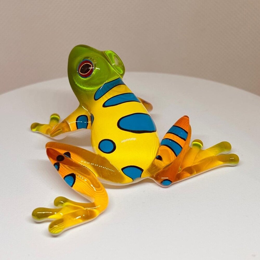 Rain Forest Frog Glass Figurine Colorful Tropical Decor